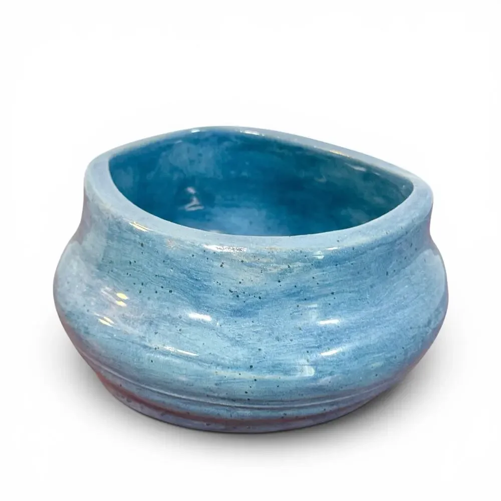 Handmade Studio Art Pottery Blue Glazed Bowl Planter Succulent Pot Artisan SDG